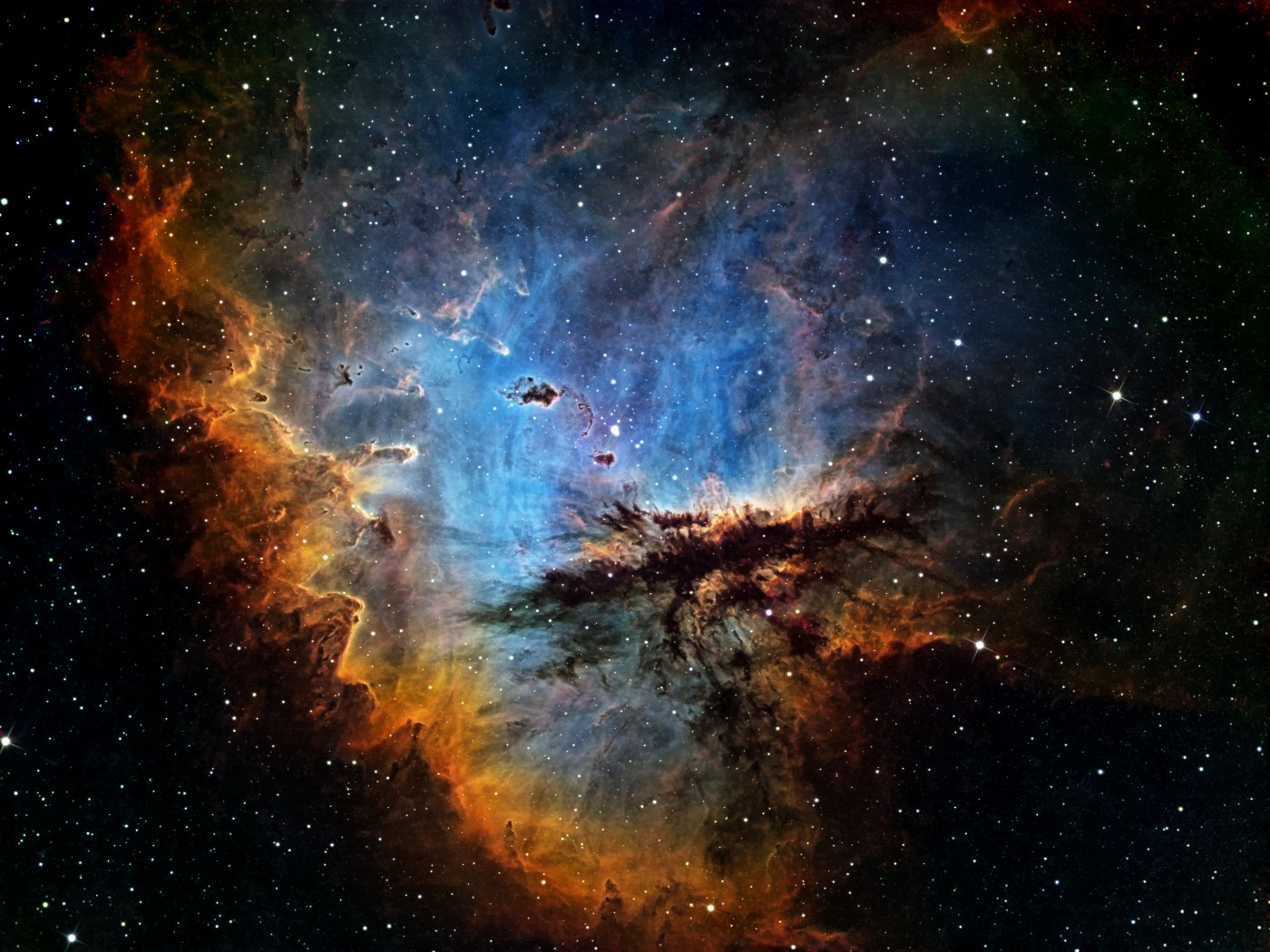 SH2-142 (Wizard Nebula) in false colors (SHO)