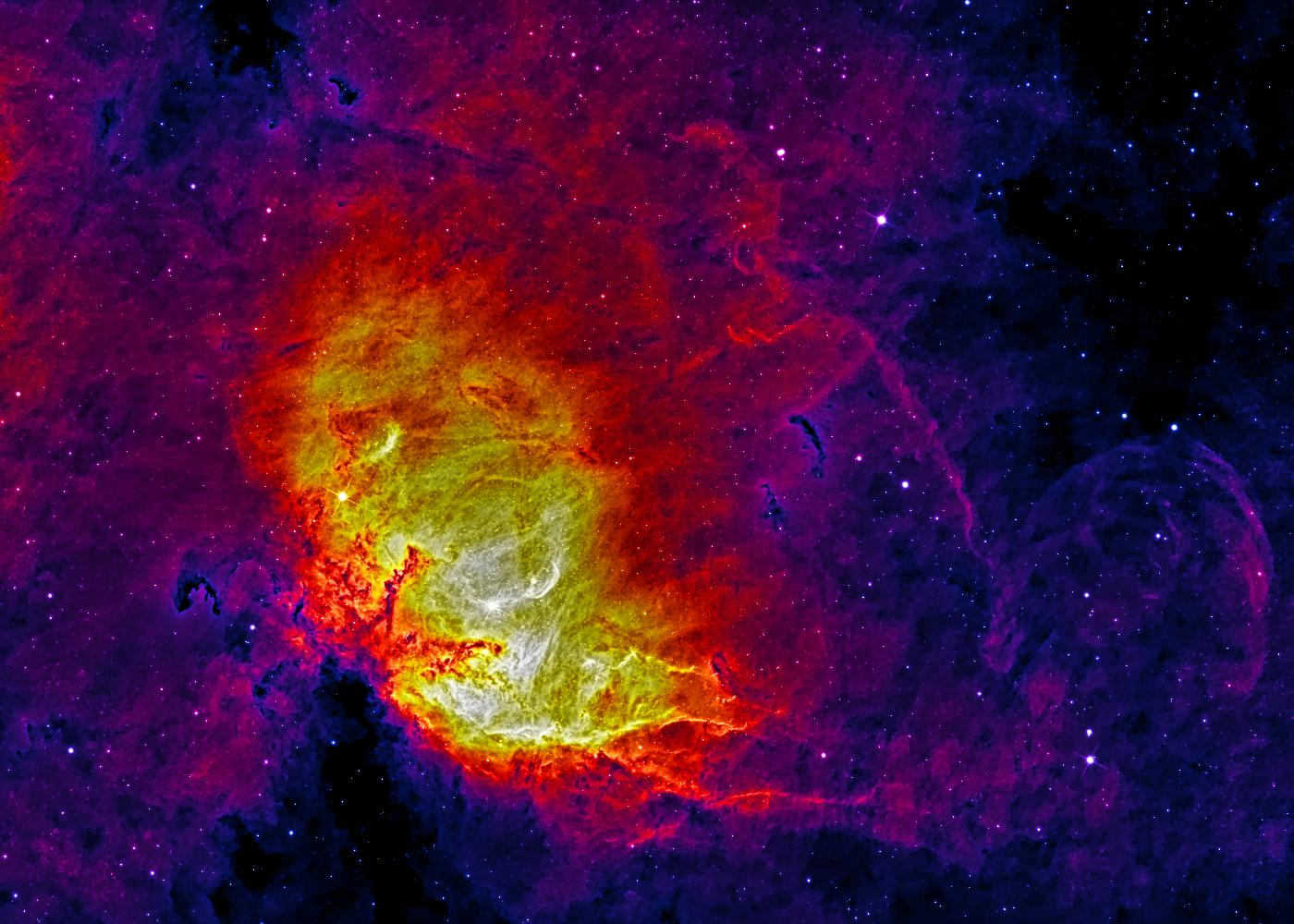 SH2-101 (Tulip Nebula) and jet nebula from black hole Cyg X-1 in H-alpha light as pseudo color image