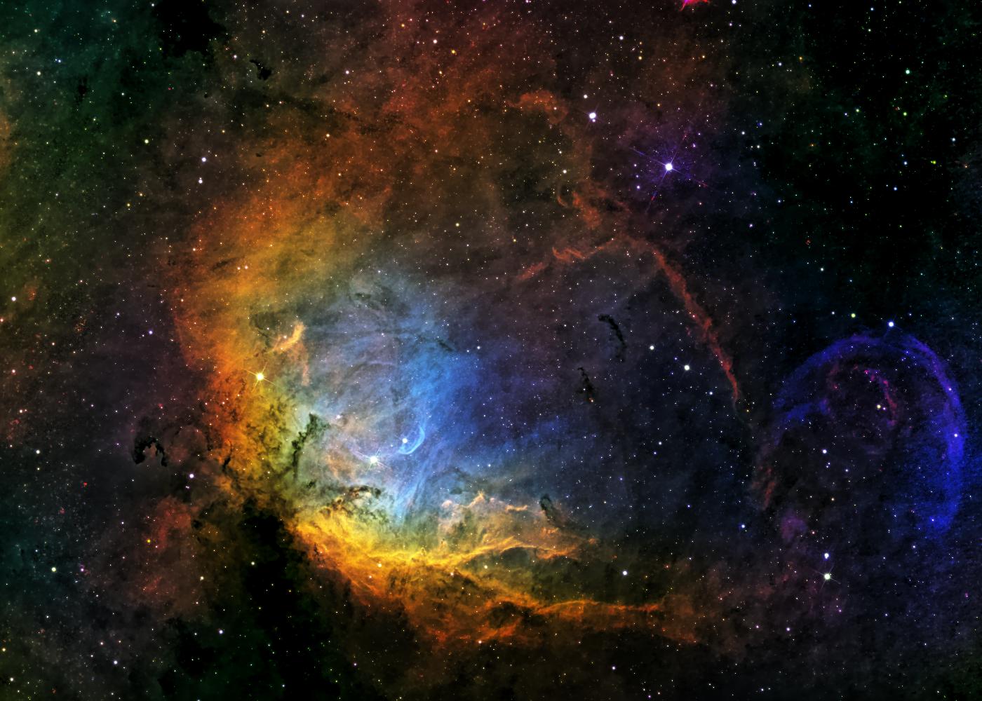 SH2-101 (Tulip Nebula) and jet nebula from black hole Cyg X-1 in false colors (SHO)