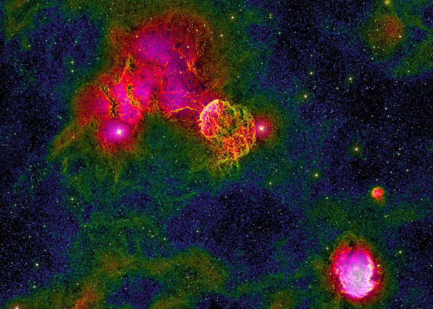 SH2-249 (IC 444), Jellyfish Nebulae (SH2-248, IC 443), Monkey Head Nebula (NGC 2174, SH2-252)